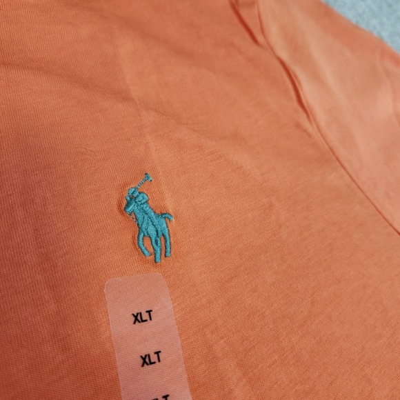 Polo Ralph Lauren Shirt Men XLT NEW Jersey Crewneck T Shirt Orange Green Pony - Picture 3 of 11